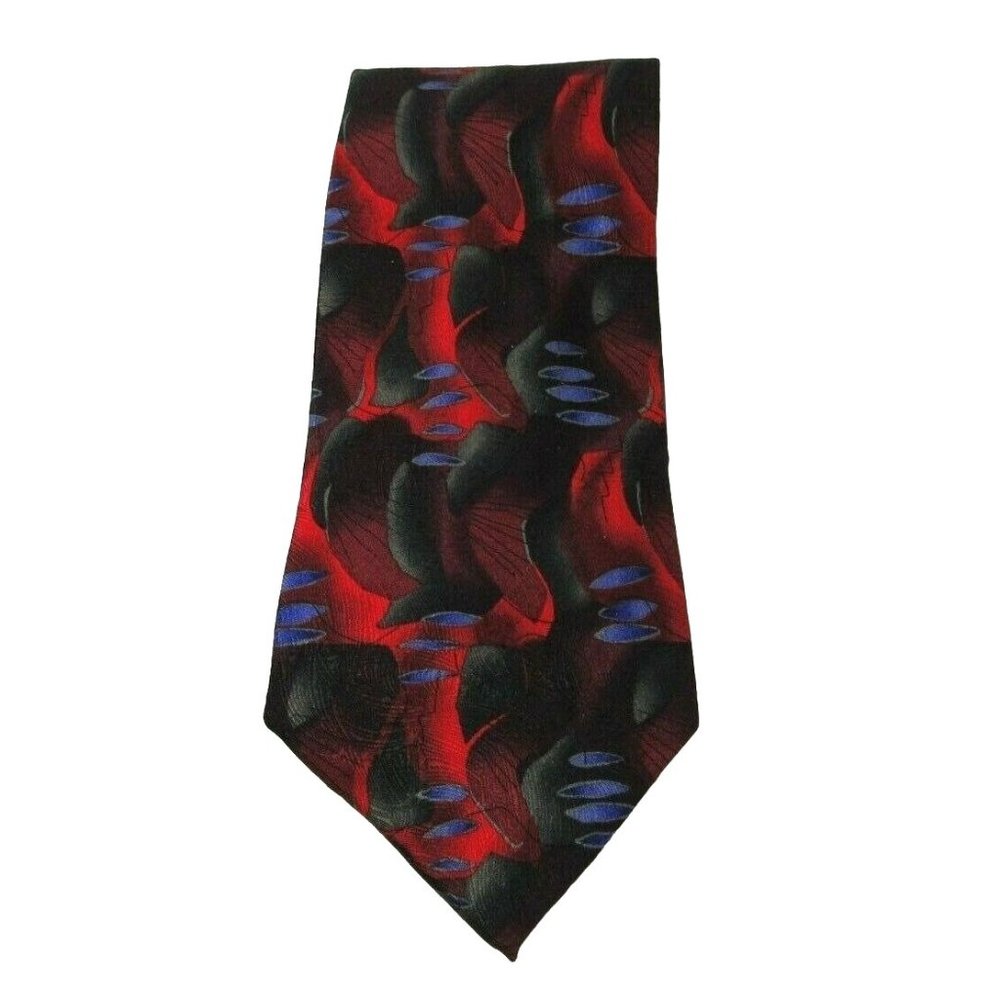 Men's Necktie J Garcia Tie Duckworm Alarm Red Blue Green 100% Silk